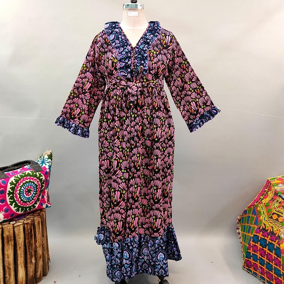 2XL/3XL Mahum Printed Cotton Dress 57&quot; Long Jalabiya