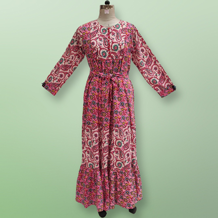 2XL/3XL Yumna Printed Cotton Dress 57&quot; Long Jalabiyas