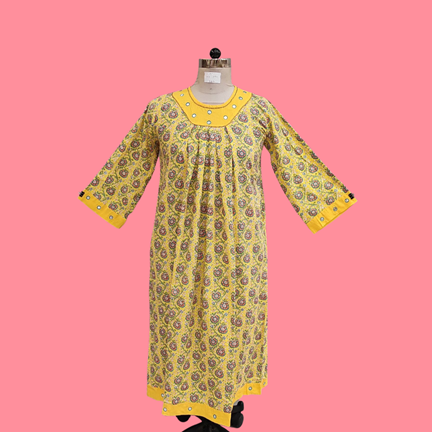 10-11 Year Lara Printed Cotton Girls Dress 46&quot;Long Jalabiya