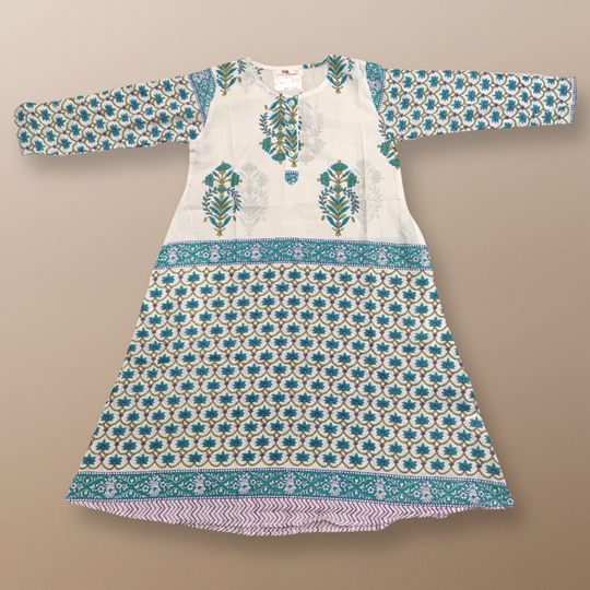 4-5 Year Zaima Printed Cotton Girls Dress 34&quot; Long Jalabiya