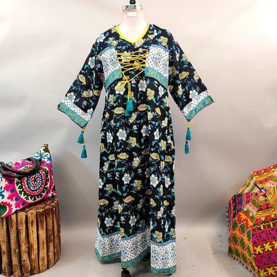 2XL/3XL Saeda Printed Cotton Dress 57&quot; Long Jalabiya