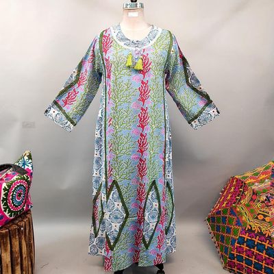 L/XL Atushi Printed Cotton Dress 56&quot; Long Jalabiya