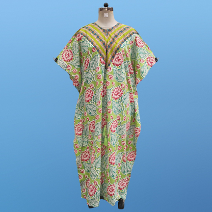 Free Size Farasha Printed Kaftan Cotton Dress 57&quot; Long Jalabiya