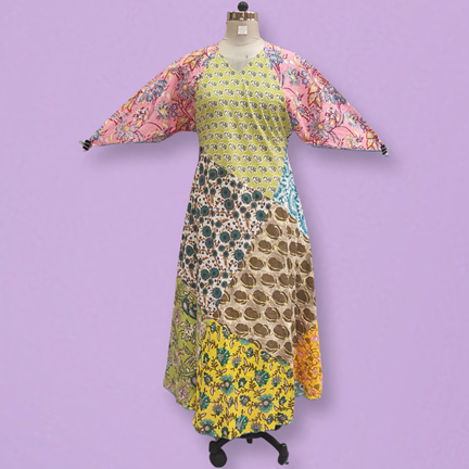XS/S Sakina Multi Printed Cotton Dress 54&quot; Long Jalabiya