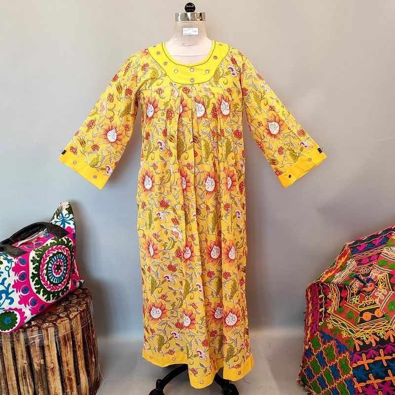12-13 Year Lara Printed Cotton Girls Dress 50&quot;Long Jalabiya
