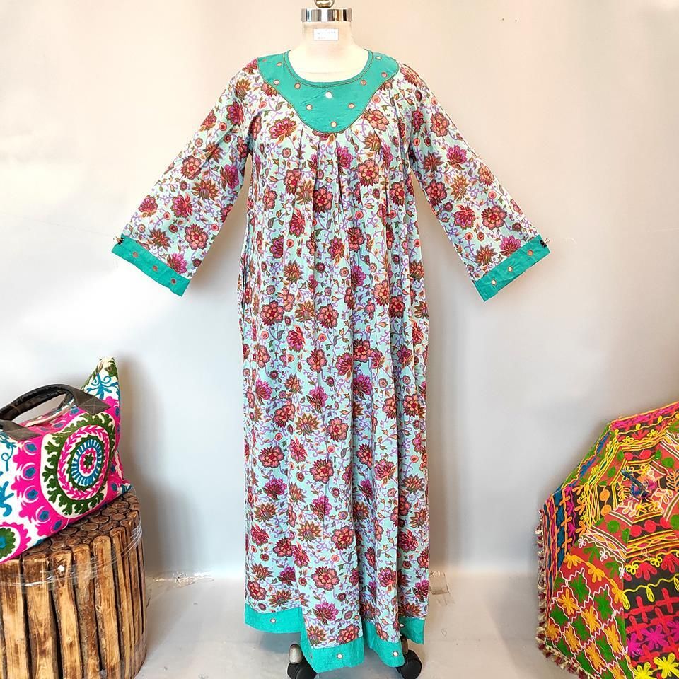 S/M Lara Printed Cotton Dress 57&quot; Long Jalabiya