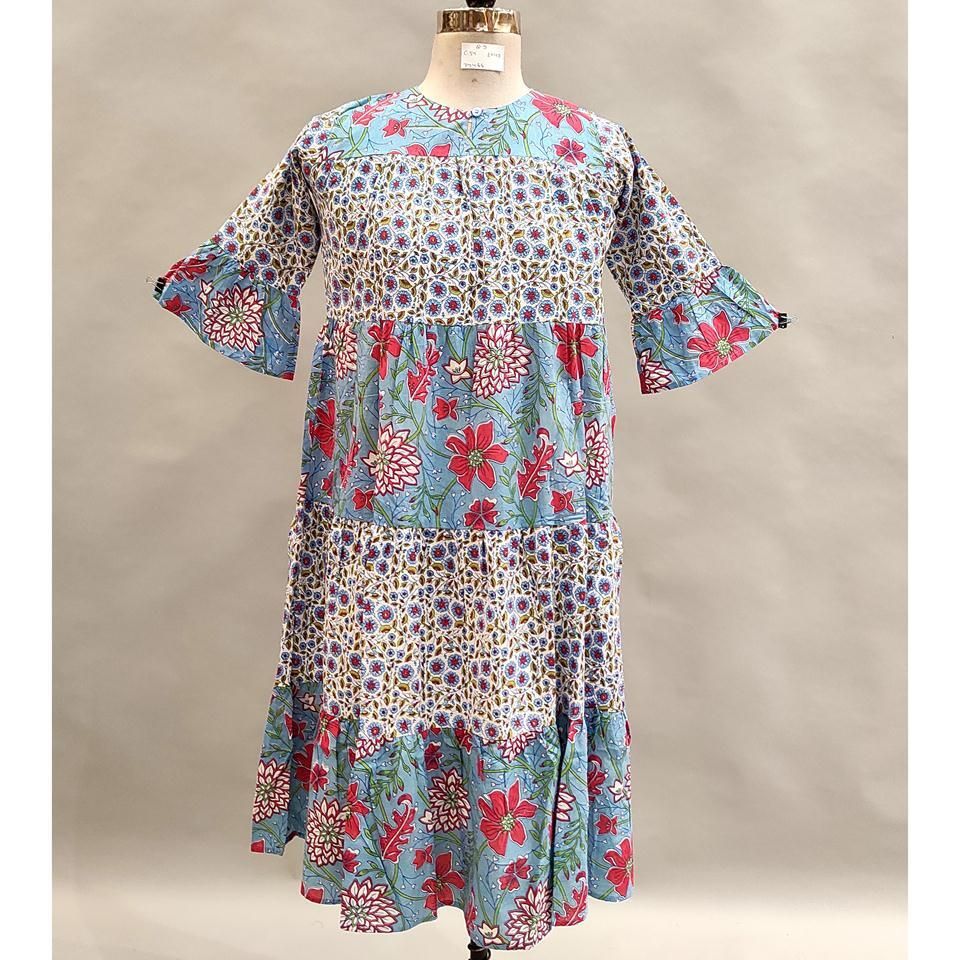 8-9 Year Moon Printed Cotton Girls Dress 42&quot; Long Jalabiya
