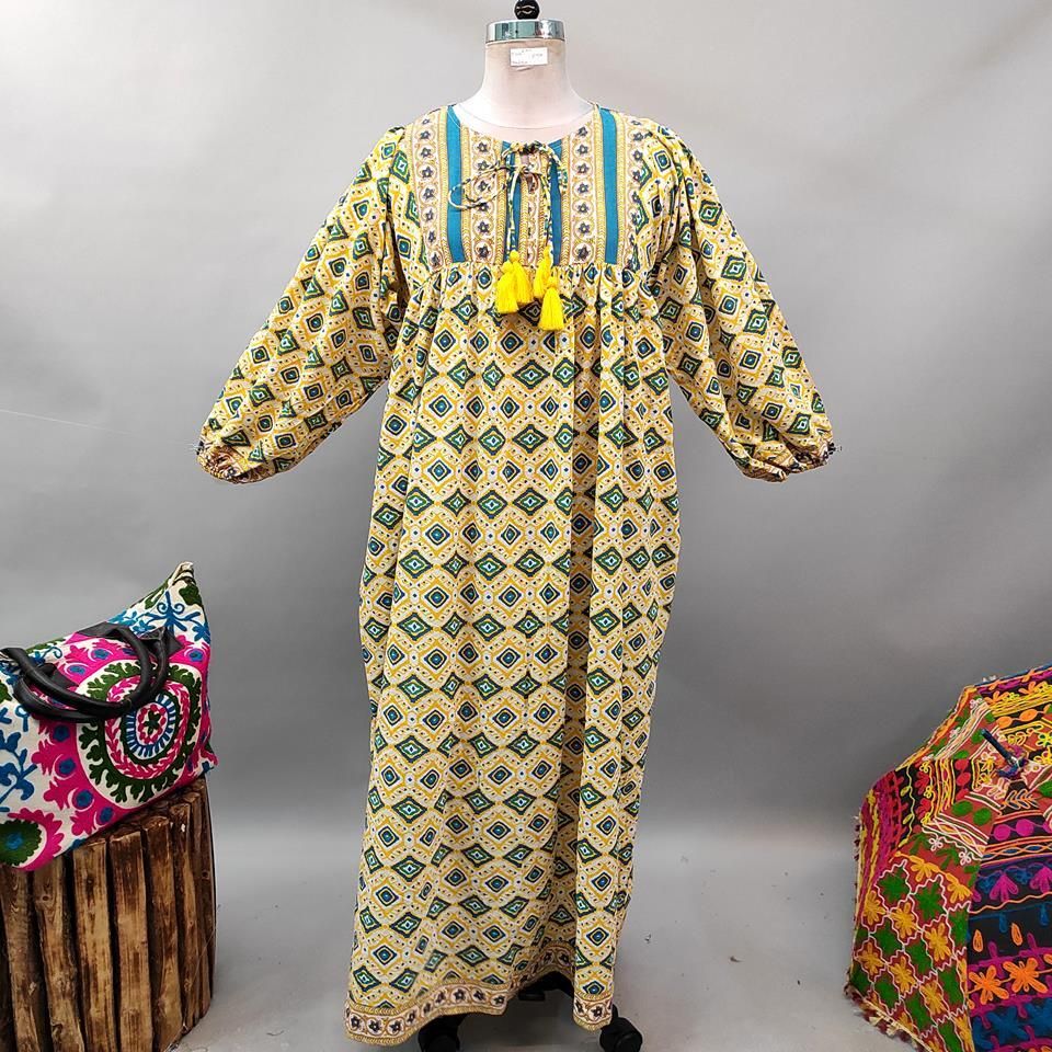 L/XL Sapphire Printed Cotton Dress 56&quot; Long Jalabiya