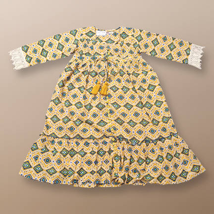 4-5 Year Ari Printed Cotton Girls Dress 34&quot; Long Jalabiya