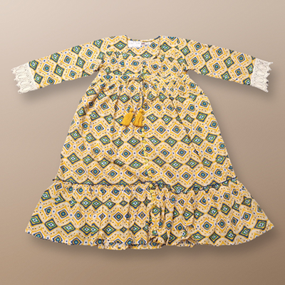 4-5 Year Ari Printed Cotton Girls Dress 34&quot; Long Jalabiya