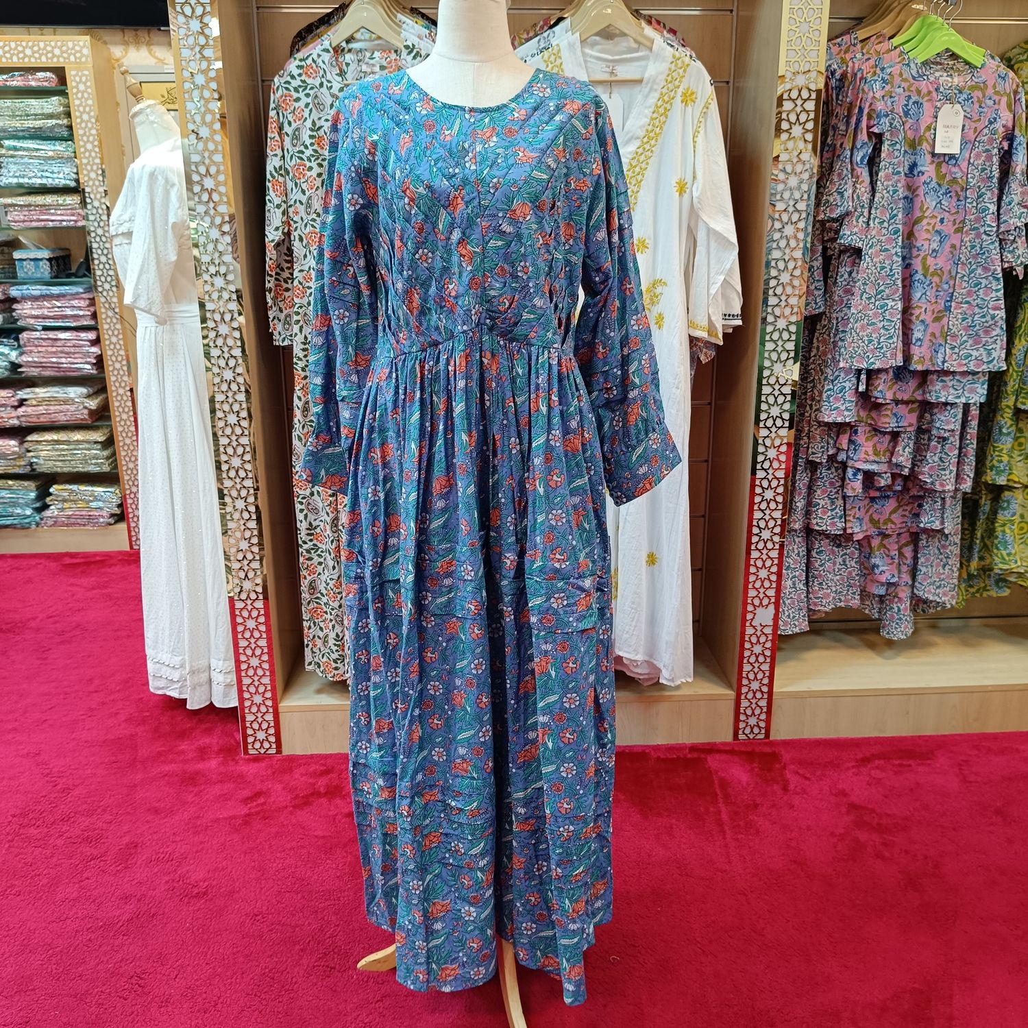 S/M Dana Printed Cotton Dress 57&quot; Long Jalabiya