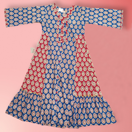 8-9 Year Tulip Printed Cotton Girls Dress 42&quot; Long Jalabiya