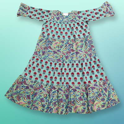 8-9 Year Moon Printed Cotton Girls Dress 42&quot; Long Jalabiya