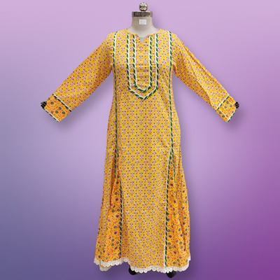 L/XL Ejlal Printed Cotton Dress 57&quot; Long Jalabiya