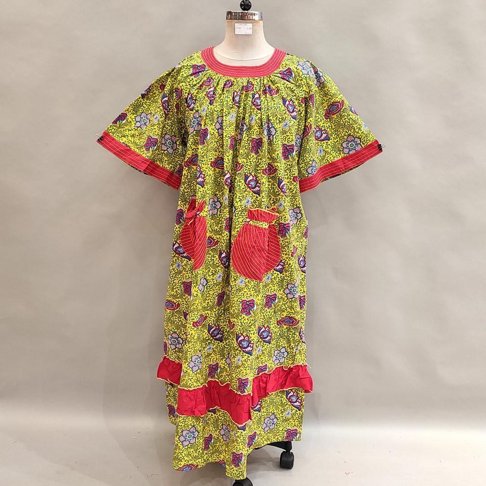 2XL/3XL Nawaar Printed Cotton Dress 56&quot; Short Sleeves Jalabiya