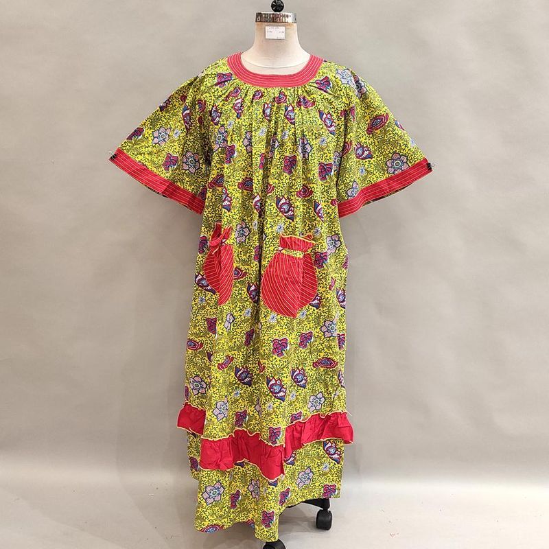 2XL/3XL Nawaar Printed Cotton Dress 56&quot; Short Sleeves Jalabiya