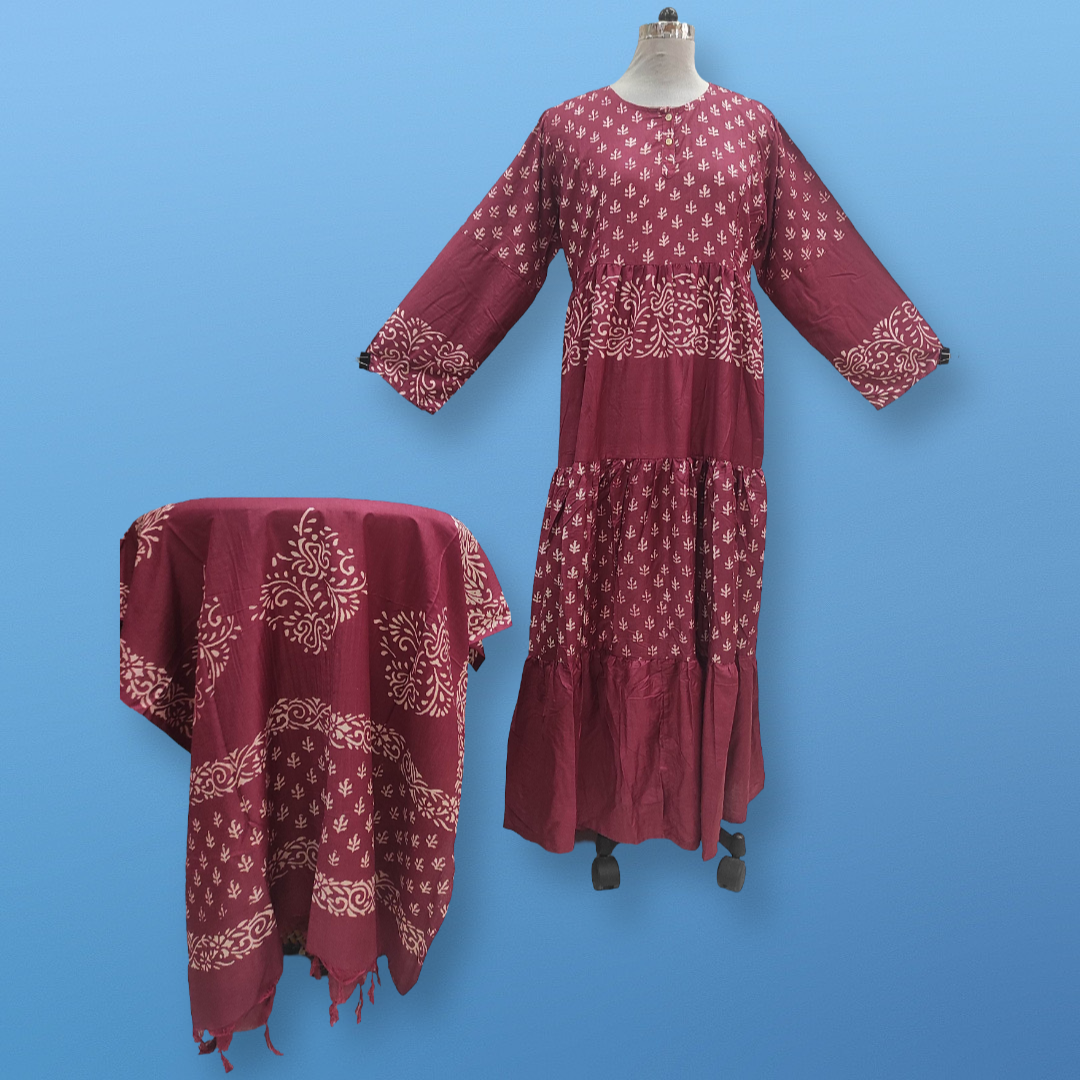 L/XL Cotton Printed Juhi Dress 56&quot; Long Jalabiya With Sheila
