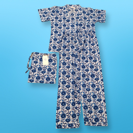 4-5 Year Pajama Cotton Short Sleeves Shirt Collar Neck Full Pajama Set
