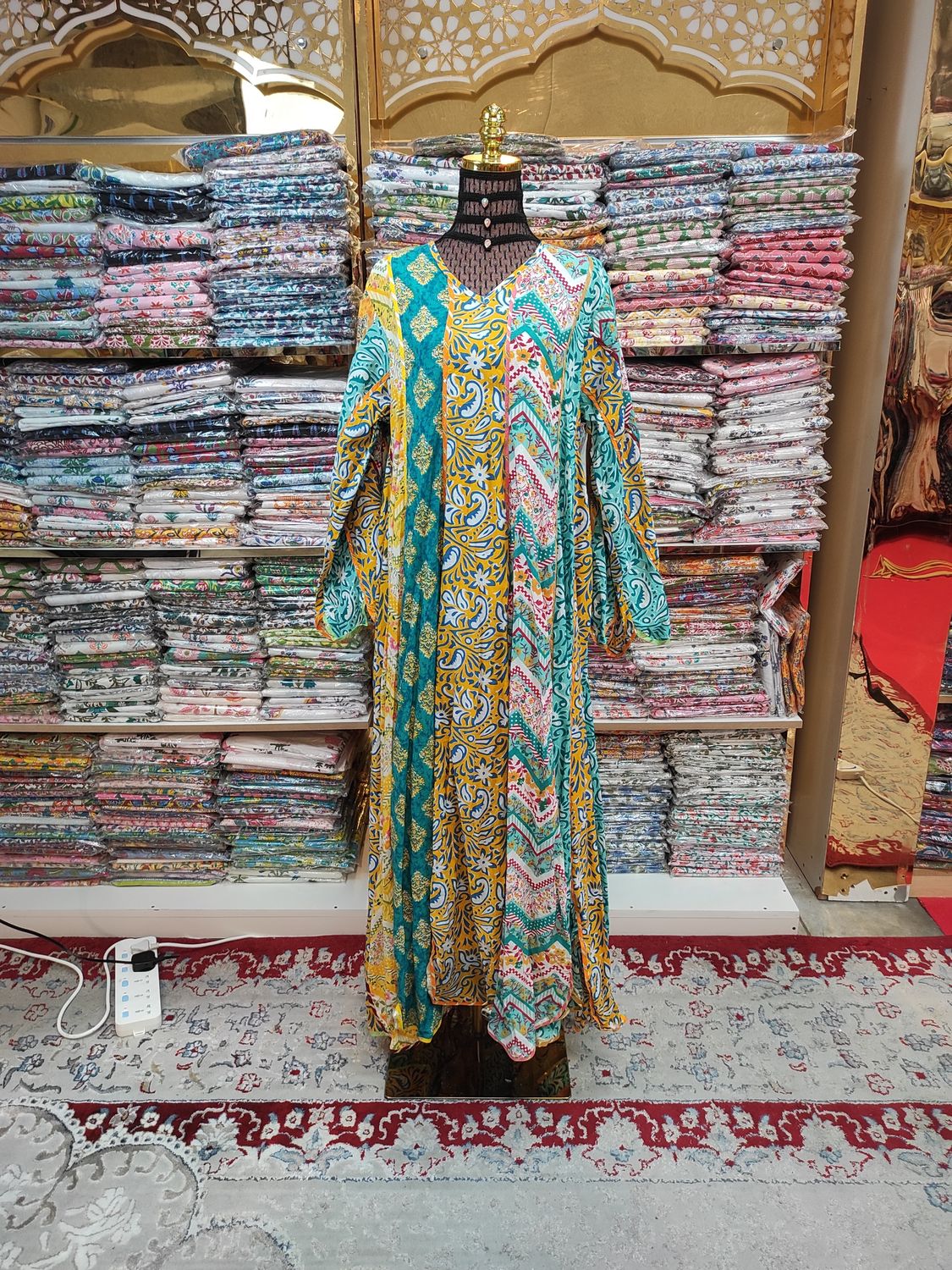 L/XL Meher Multi Printed Cotton Dress 57&quot; Long Jalabiya