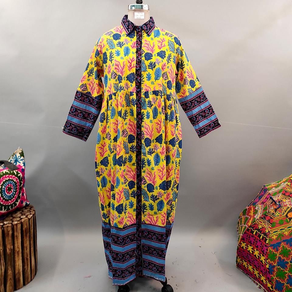 2XL/3XL Ana Printed Cotton Dress 57&quot; Long Jalabiya