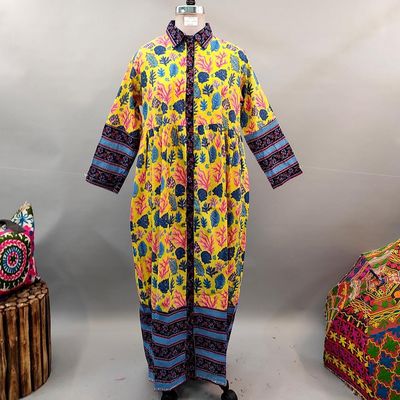 2XL/3XL Ana Printed Cotton Dress 57&quot; Long Jalabiya