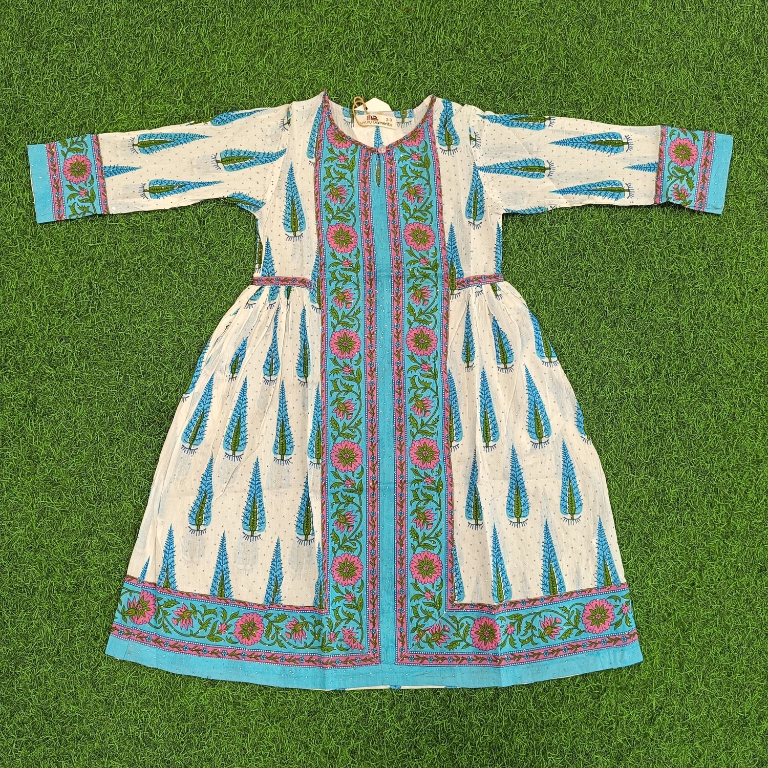 2/3 year Bhopali crystal Printed Cotton Girls Dress 30&quot; Long Jalabiya