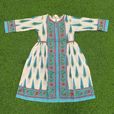 2/3 year Bhopali crystal Printed Cotton Girls Dress 30&quot; Long Jalabiya