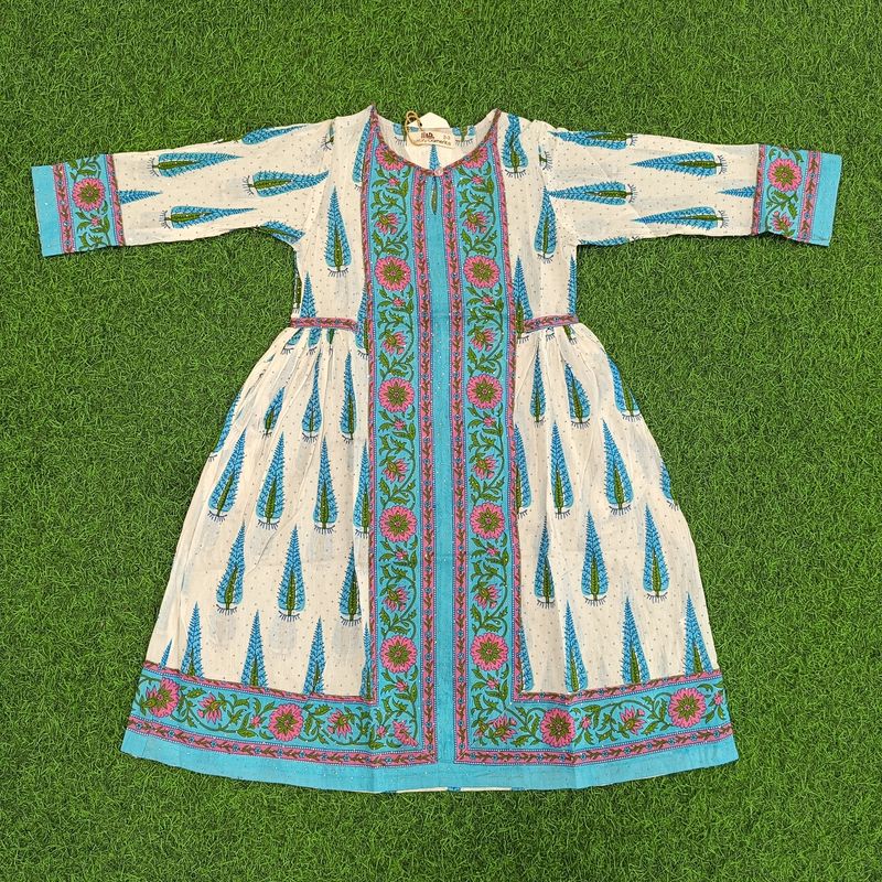 2/3 year Bhopali crystal Printed Cotton Girls Dress 30&quot; Long Jalabiya
