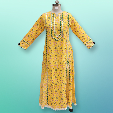 2XL/3XL Ejlal Printed Cotton Dress 57&quot; Long Jalabiya