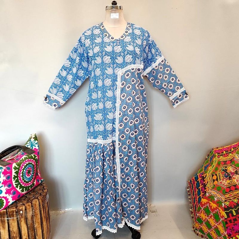 2XL/3XL Yuna Printed Cotton Dress 57&quot; Long Jalabiya