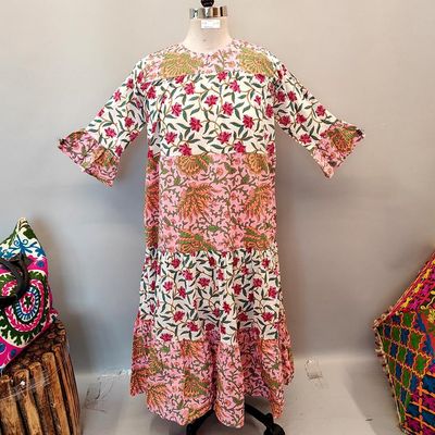 10-11 Year Moon Printed Cotton Dress 47&quot; Long Jalabiya