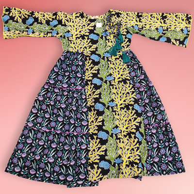 6-7 Year Cindrella Printed Cotton Girls Dress 38&quot; Long Jalabiya