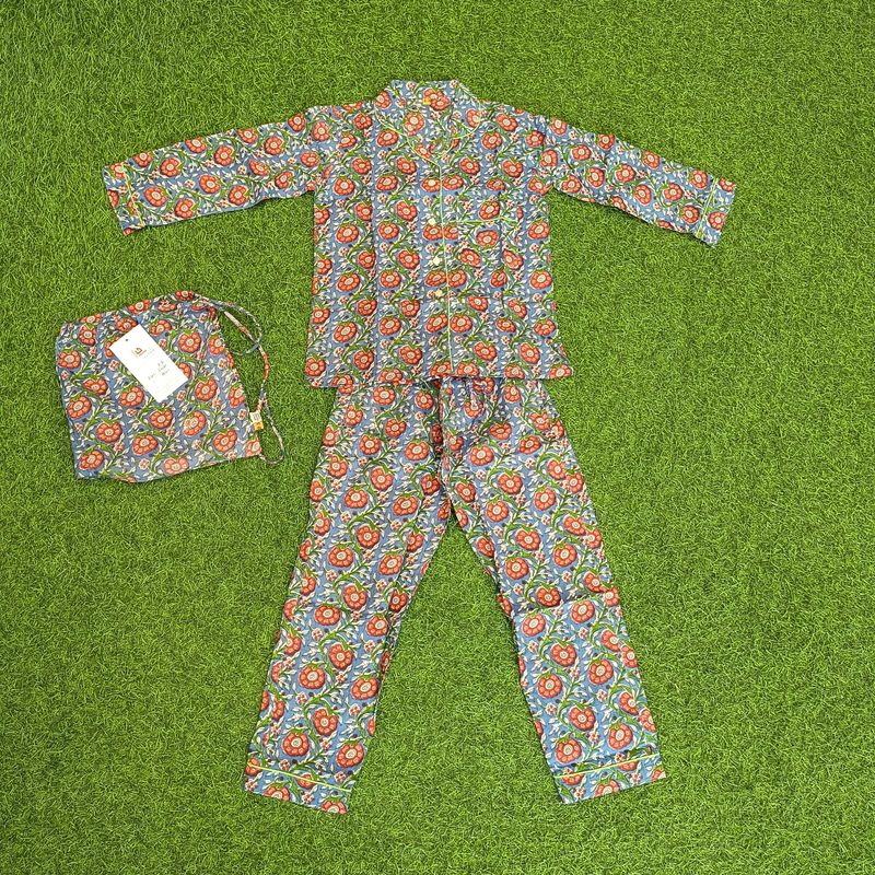 2-3 Year Pajama Cotton Full Sleeves Shirt Collar Neck Pajamas Set