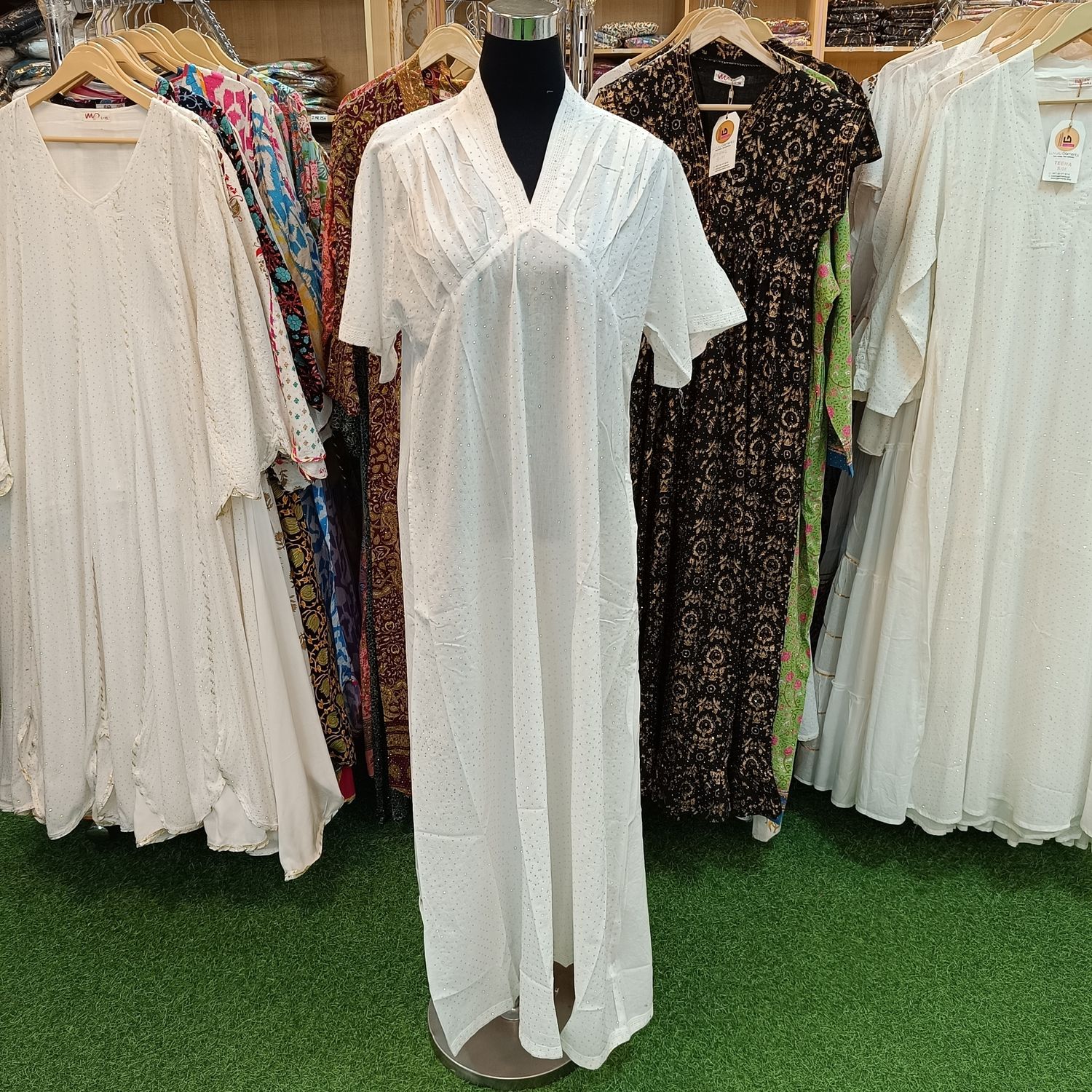 L/XL Jasiba Crystal White Cotton Dress 57&quot; Long Jalabiya