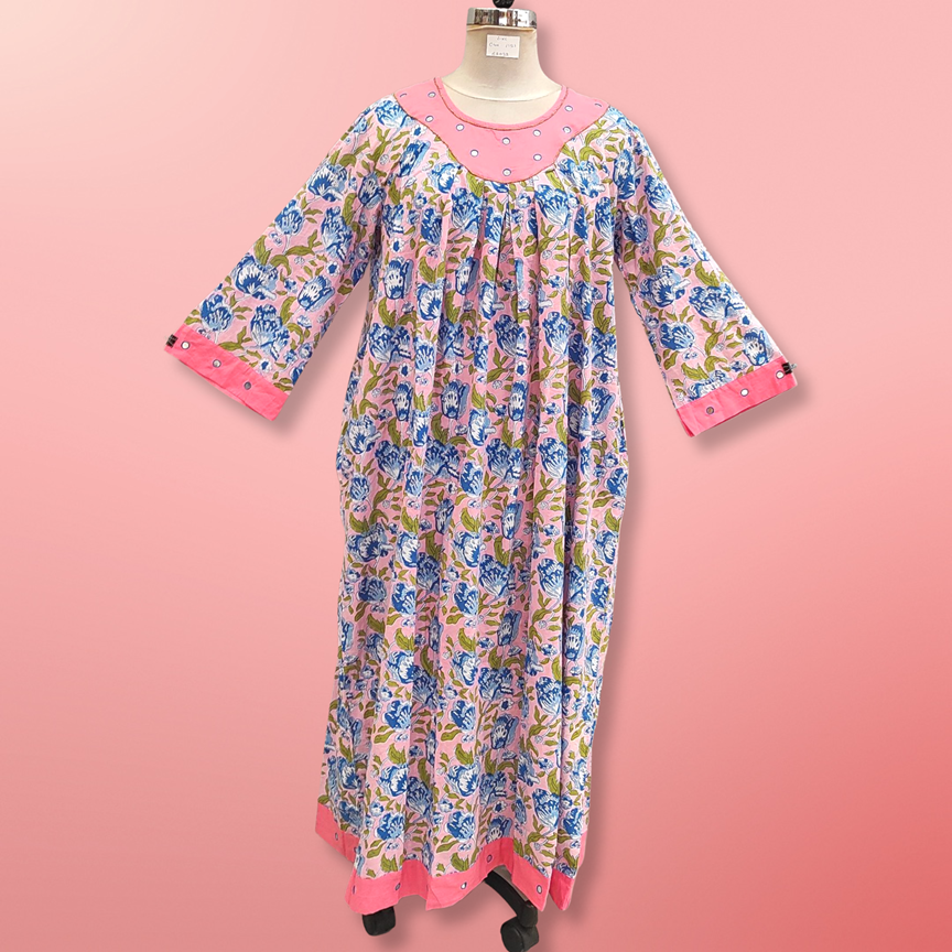 L/XL Lara Printed Cotton Dress 57&quot; Long Jalabiya