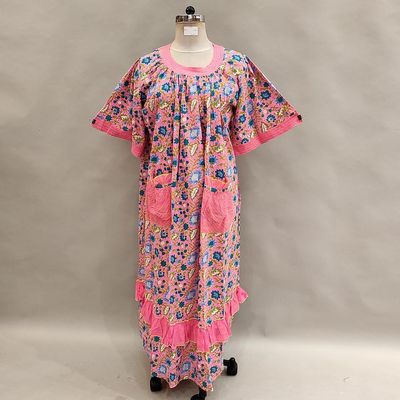 L/XL Nawaar Printed Cotton Dress 56&quot; Short Sleeves Jalabiya