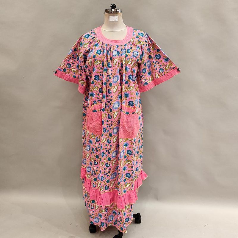 L/XL Nawaar Printed Cotton Dress 56&quot; Short Sleeves Jalabiya