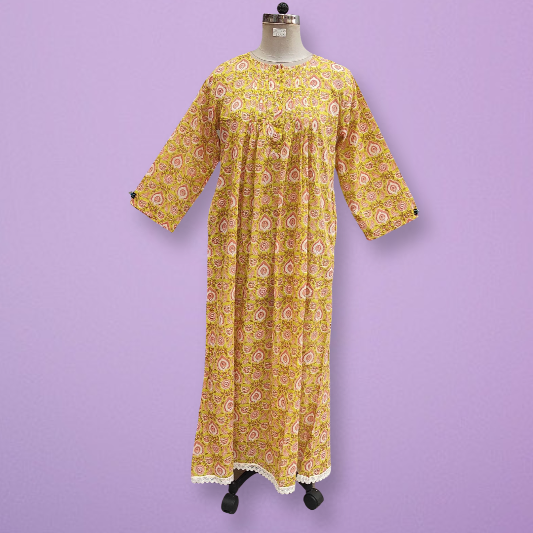 L/XL Azlifa Printed Cotton Dress 57&quot; Long Jalabiya