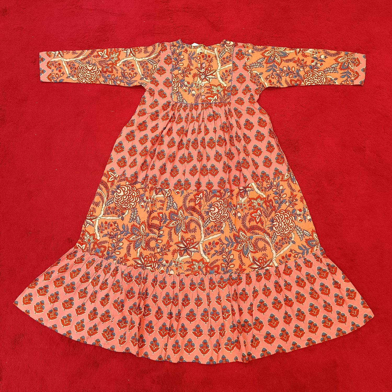 8-9 Year Yumna Origin Printed Cotton Girls Dress 41&quot; Long Jalabiya