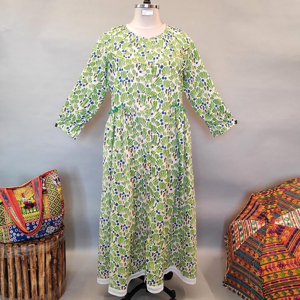 2XL/3XL Umama Printed Cotton Dress 57&quot; Long Jalabiya