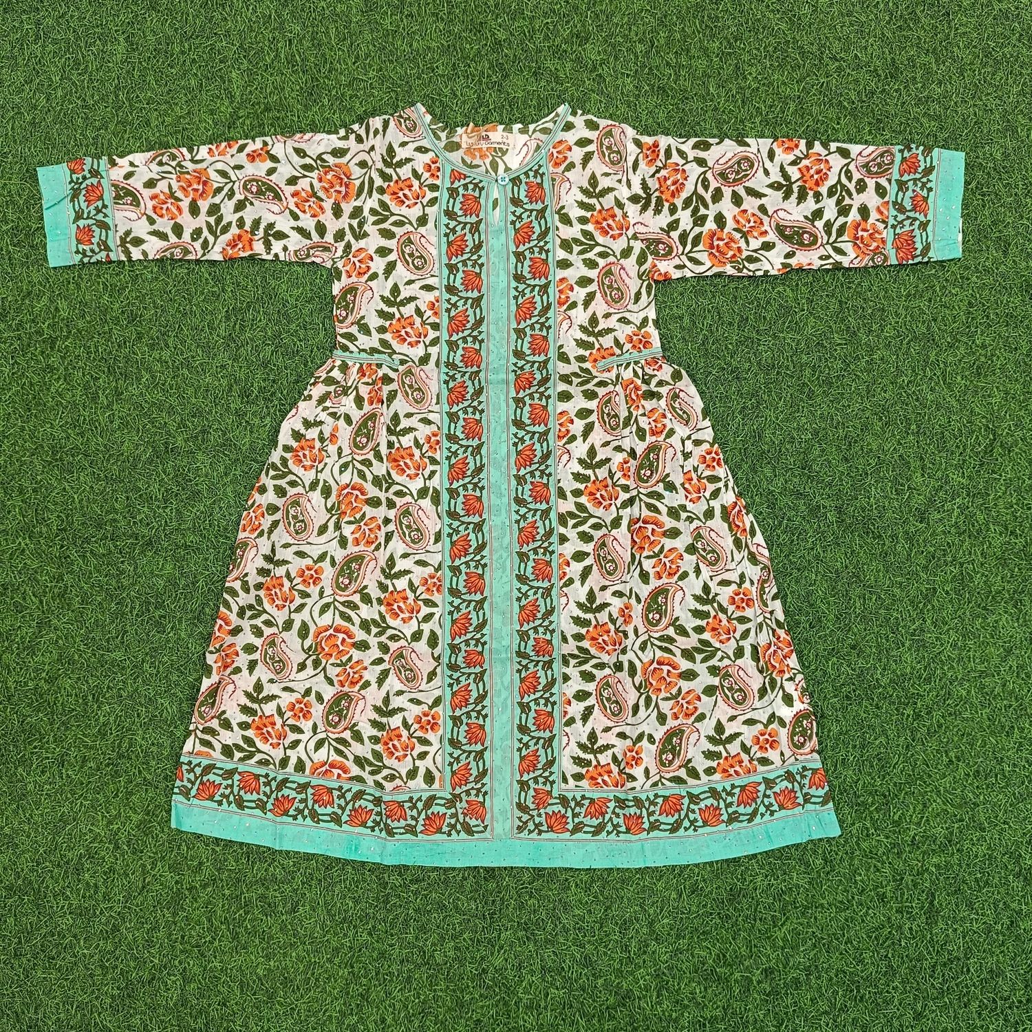 2-3 year Bhopali crystal Printed Cotton Girls Dress 30&quot; Long Jalabiya