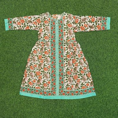2-3 year Bhopali crystal Printed Cotton Girls Dress 30&quot; Long Jalabiya