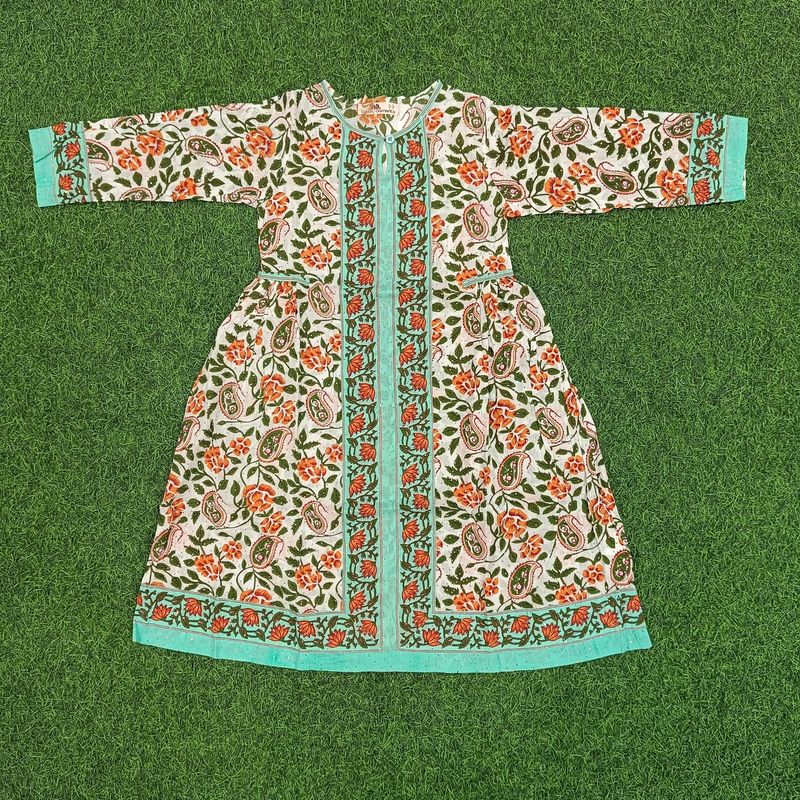 2-3 year Bhopali crystal Printed Cotton Girls Dress 30&quot; Long Jalabiya