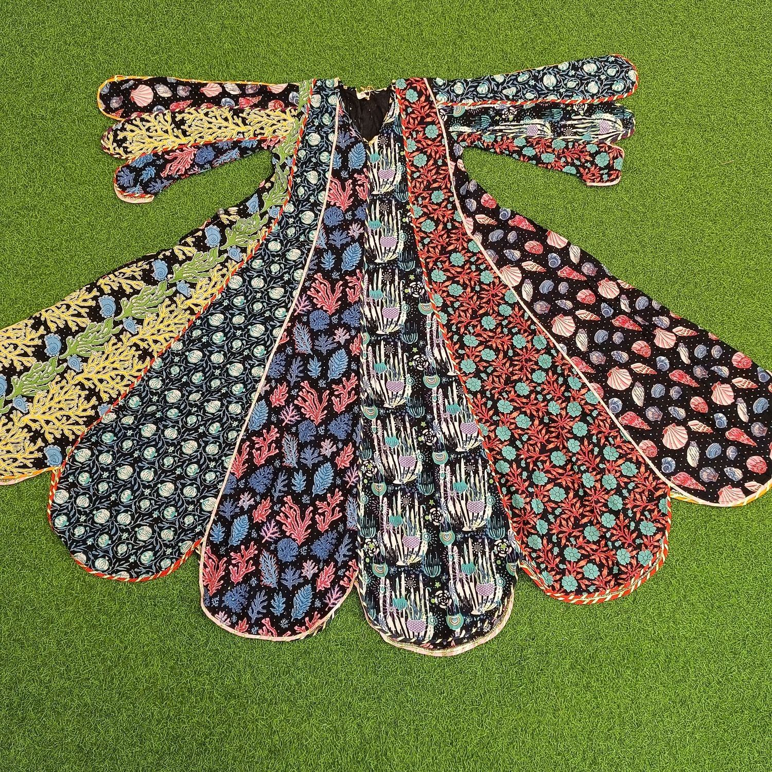 10-11 Year Meher Crystal Multi Printed Cotton Girls Dress 45&quot; Long Jalabiya