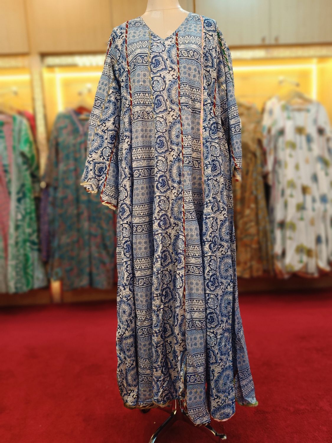 L/XL Meher Crystal Belu Multi Cotton Dress 57&quot; Long Jalabiya