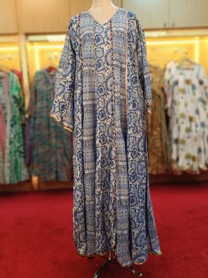 L/XL Meher Crystal Belu Multi Cotton Dress 57&quot; Long Jalabiya