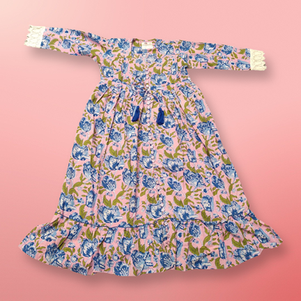 6-7 Year Ari Printed Cotton Girls Dress 38&quot; Long Jalabiya