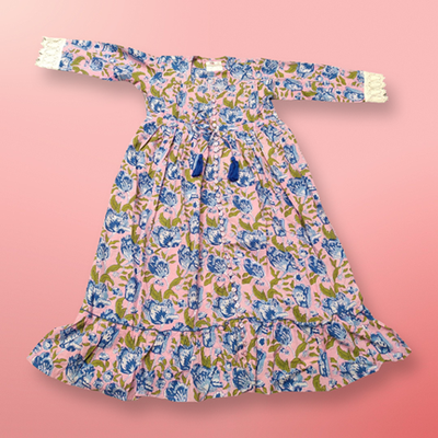 6-7 Year Ari Printed Cotton Girls Dress 38&quot; Long Jalabiya