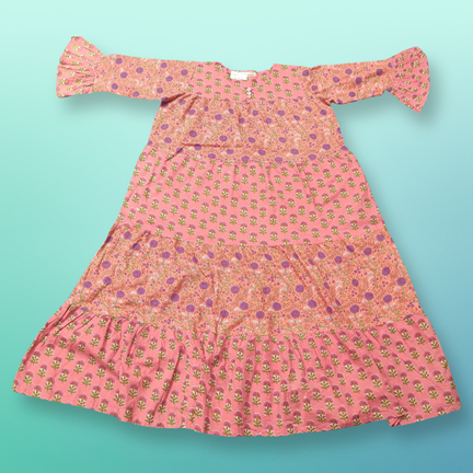 10-11 Year Moon Printed Cotton Girls Dress 46&quot; Long Jalabiya