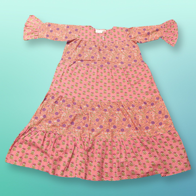 10-11 Year Moon Printed Cotton Girls Dress 46&quot; Long Jalabiya